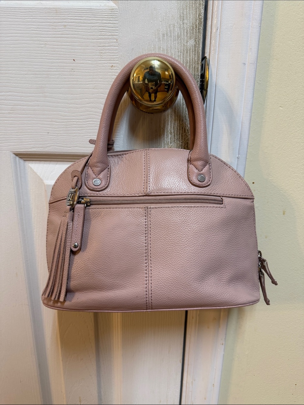 Tignanello Leather Dome Satchel Handbag in Dusty Rose